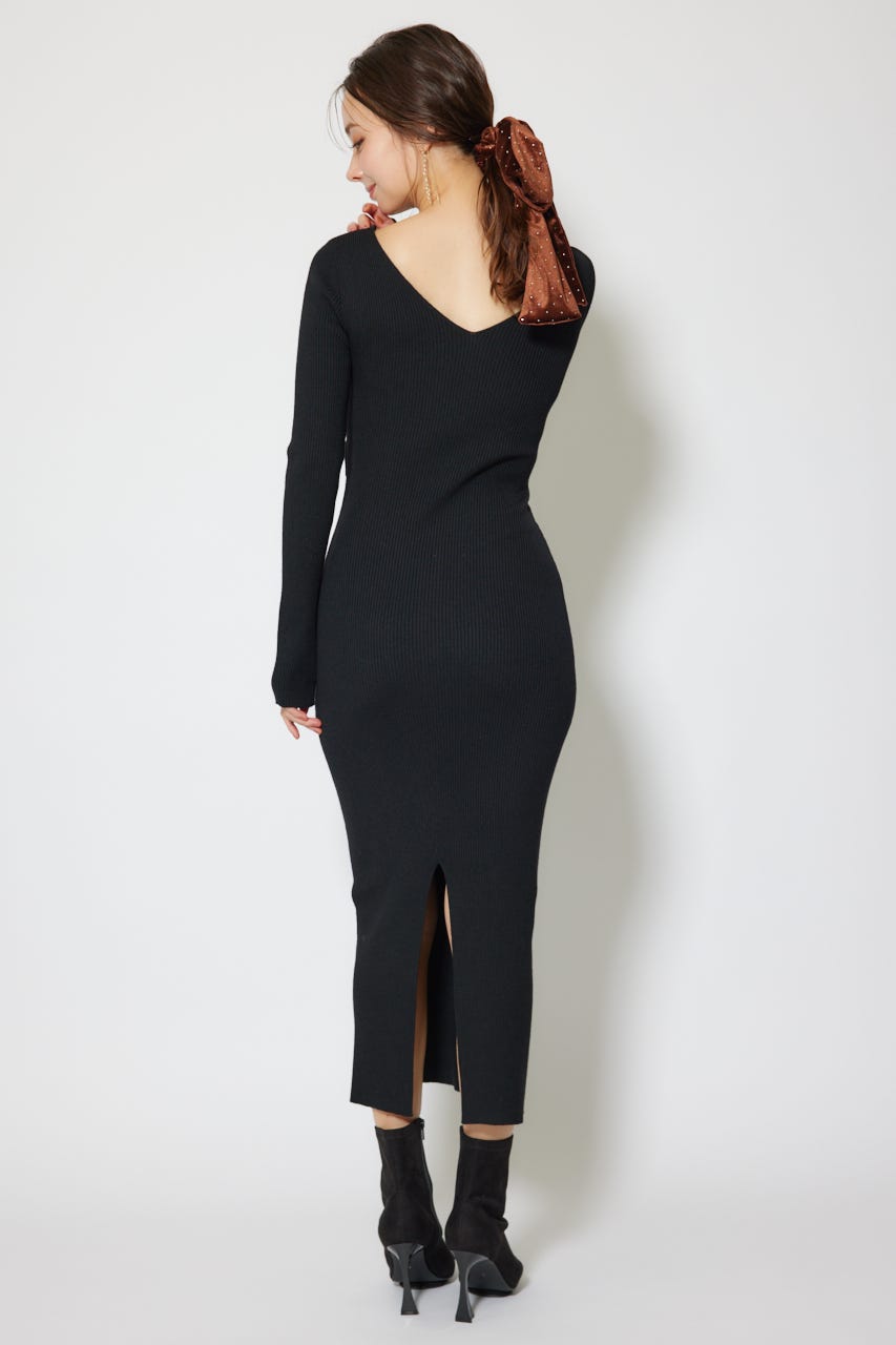 カシュクールウォッシャブルニットワンピース BLK FREE