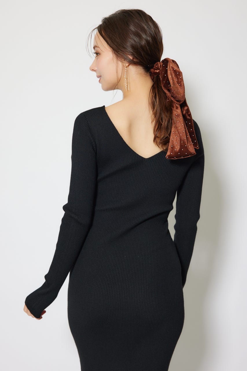 カシュクールウォッシャブルニットワンピース BLK FREE