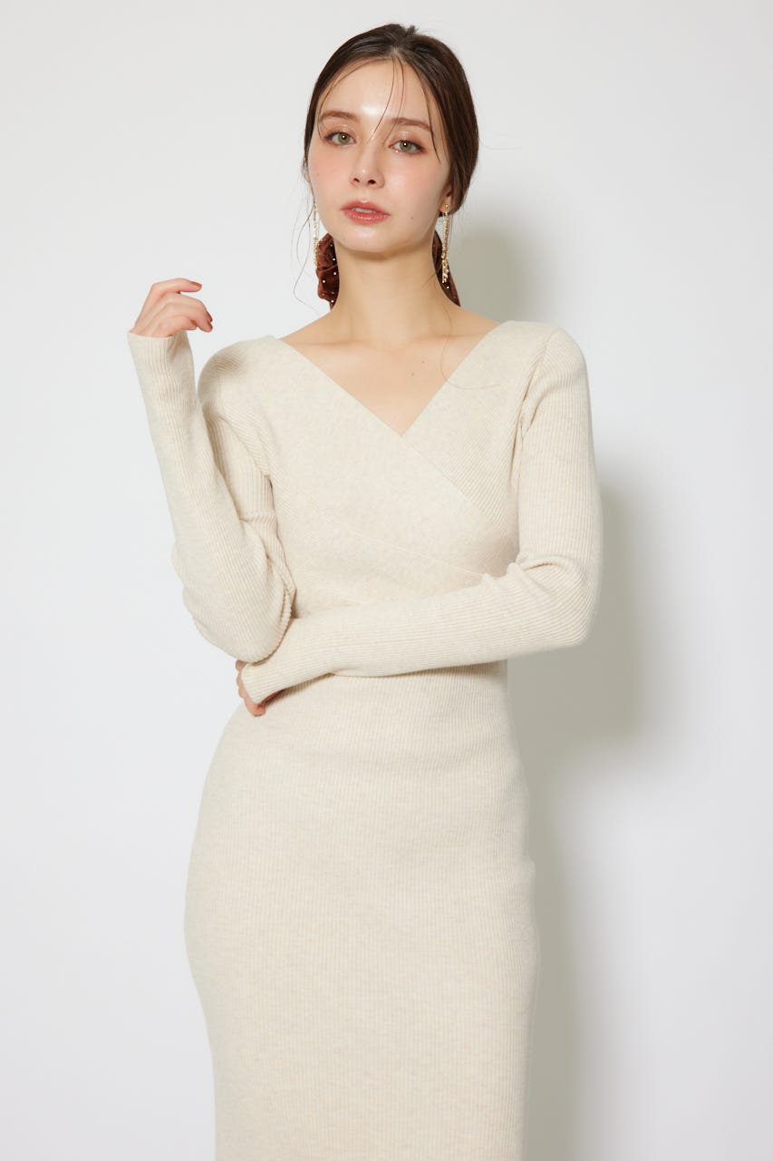 カシュクールウォッシャブルニットワンピース IVOY FREE