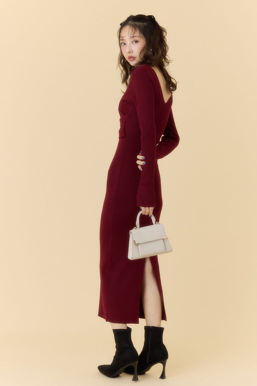 カシュクールウォッシャブルニットワンピース RED FREE