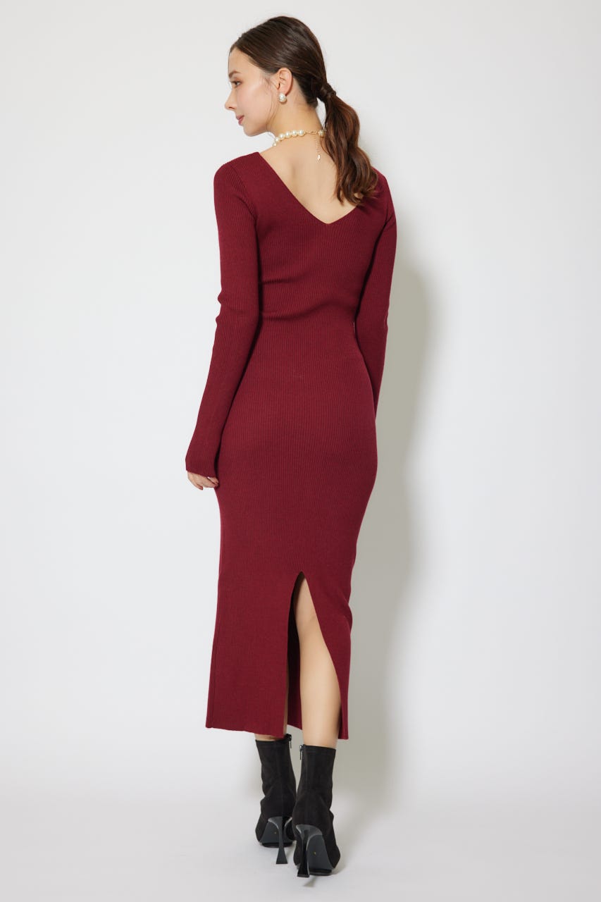 カシュクールウォッシャブルニットワンピース RED FREE