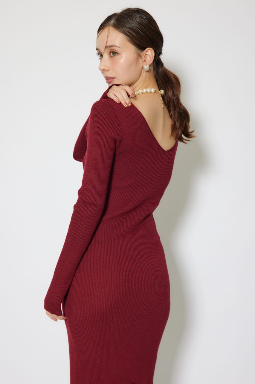 カシュクールウォッシャブルニットワンピース RED FREE