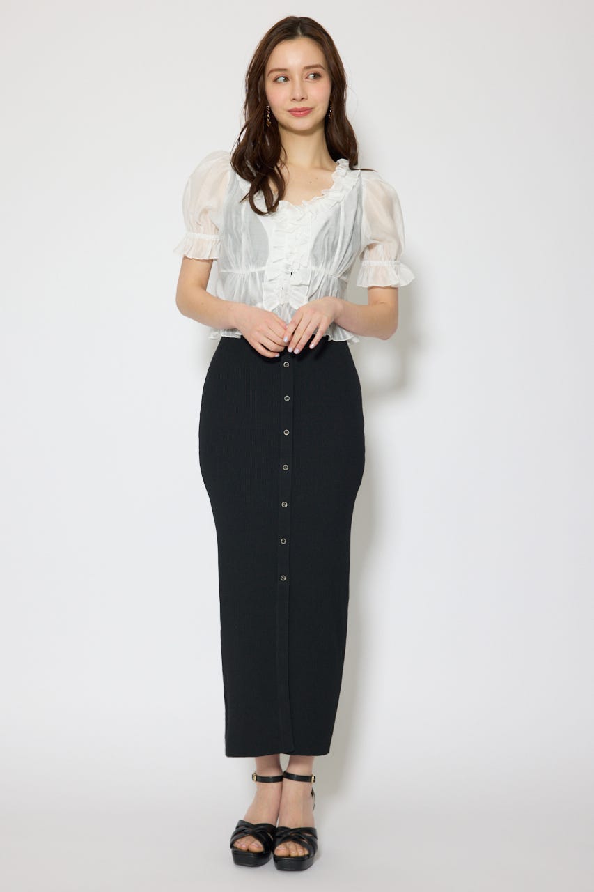 シフォンカーデセットタイトニットワンピース BLK FREE