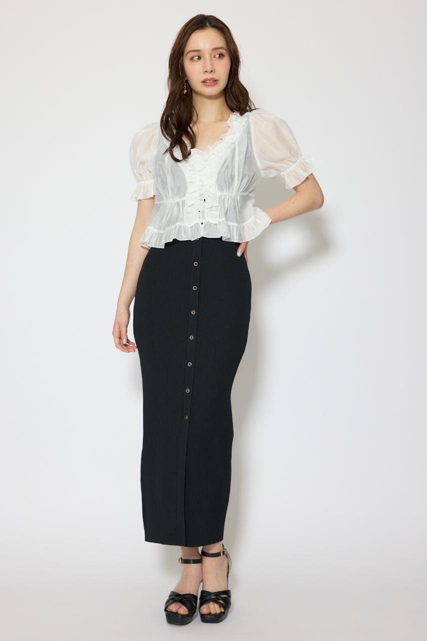 シフォンカーデセットタイトニットワンピース BLK FREE