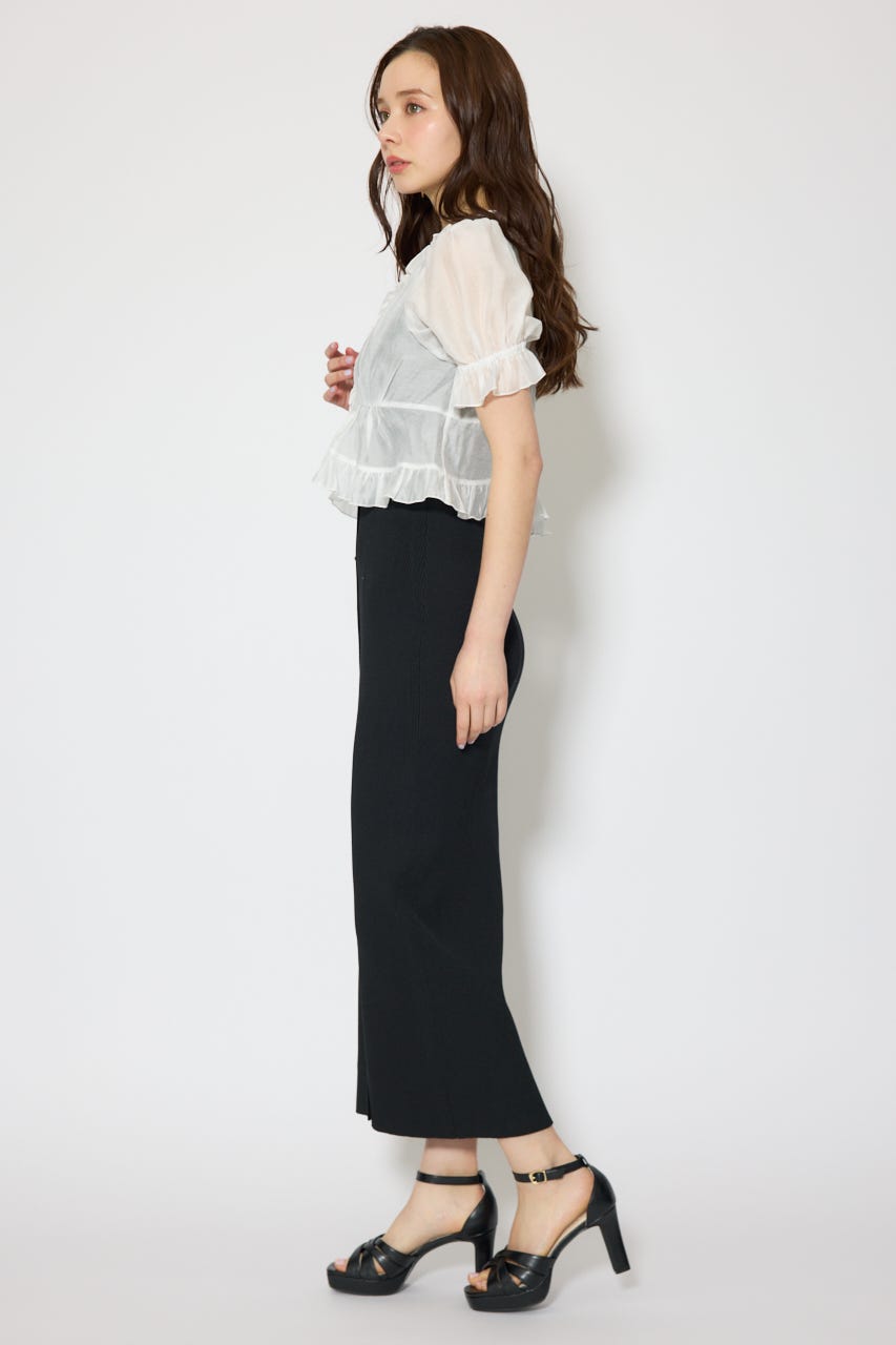 シフォンカーデセットタイトニットワンピース BLK FREE