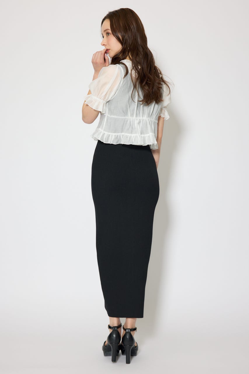 シフォンカーデセットタイトニットワンピース BLK FREE