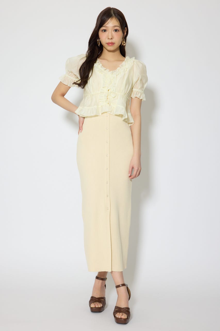 シフォンカーデセットタイトニットワンピース L/YEL FREE