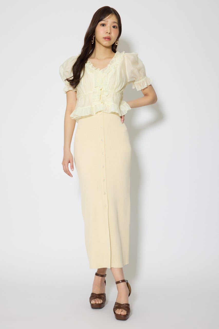 シフォンカーデセットタイトニットワンピース L/YEL FREE