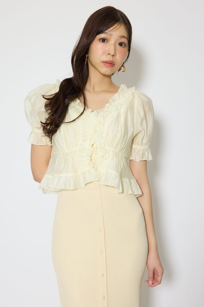 シフォンカーデセットタイトニットワンピース L/YEL FREE