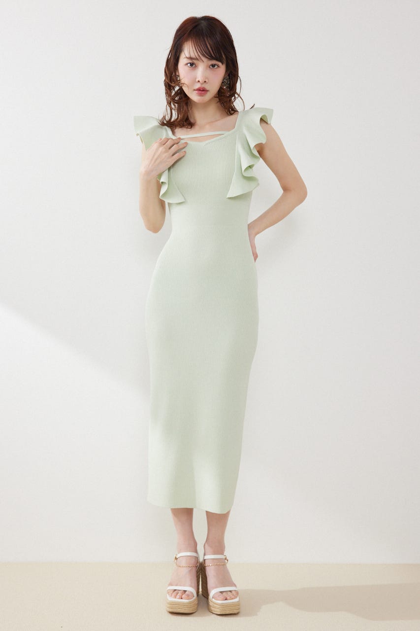 ショルダーフリルタイトニットワンピース MINT FREE