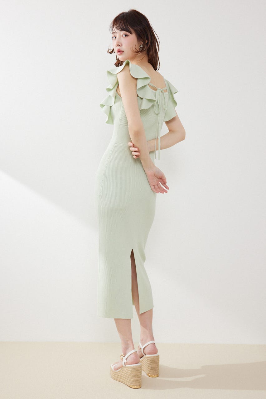 ショルダーフリルタイトニットワンピース MINT FREE