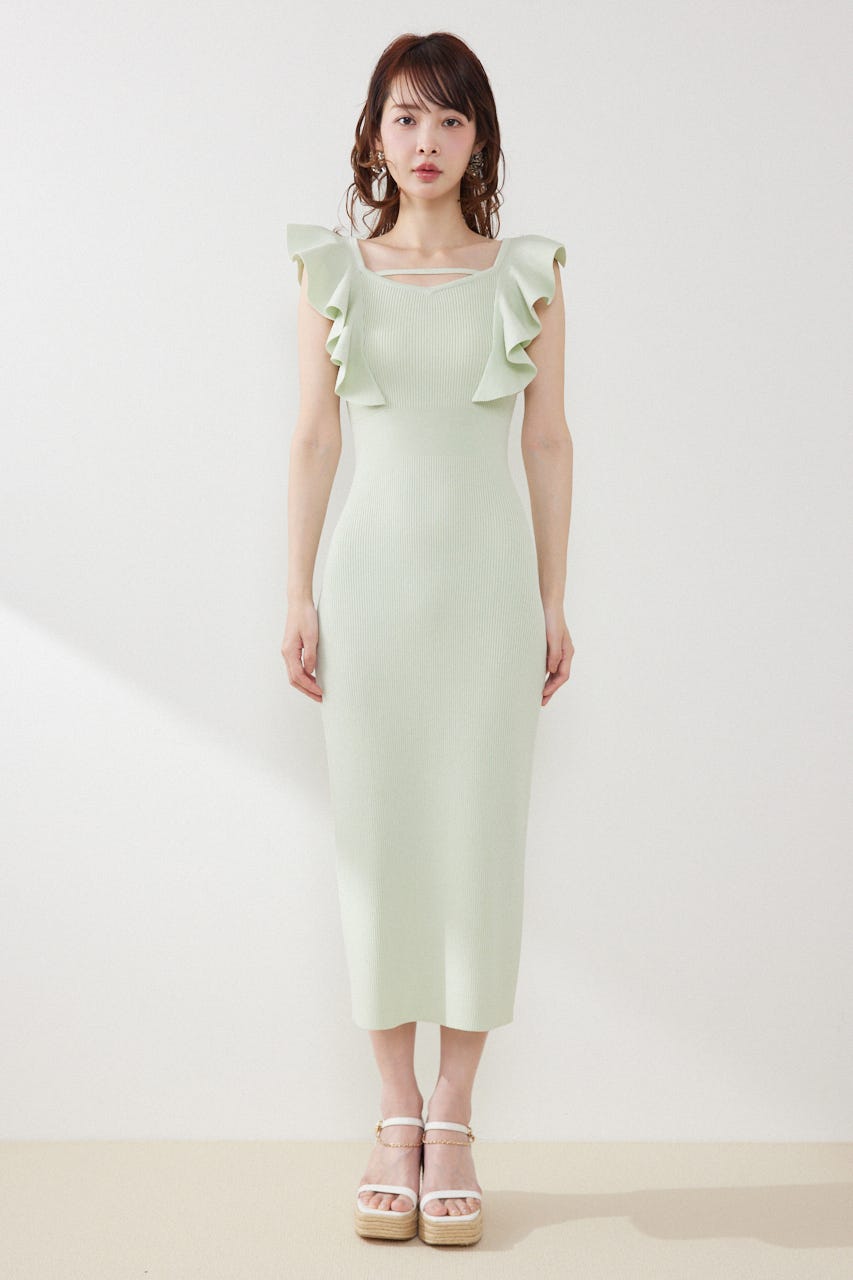 ショルダーフリルタイトニットワンピース MINT FREE