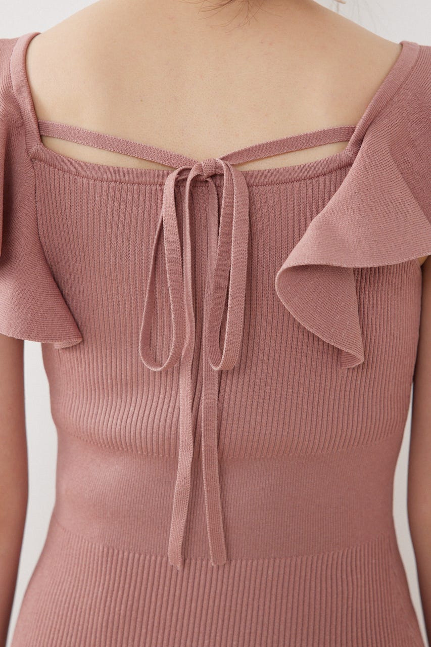 ショルダーフリルタイトニットワンピース PNK FREE