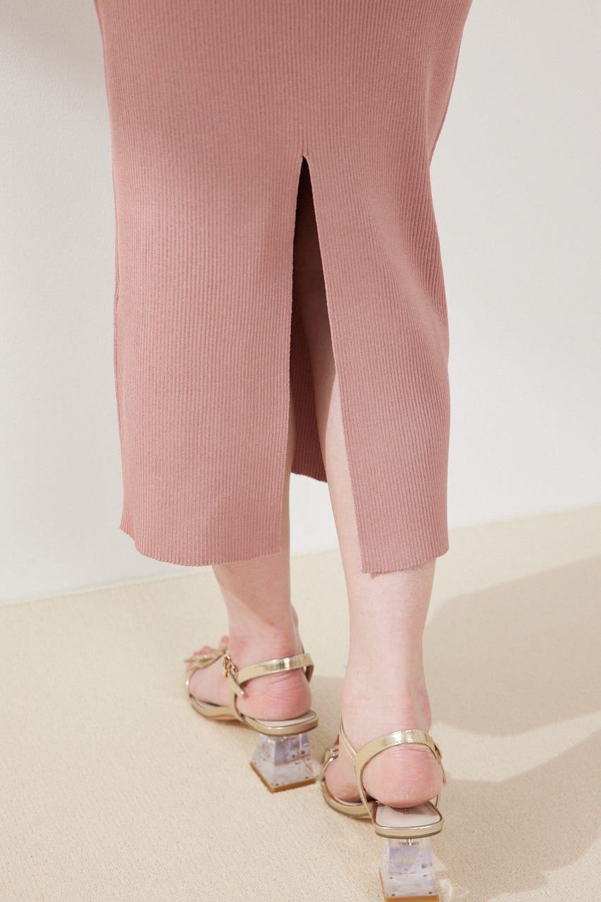 ショルダーフリルタイトニットワンピース PNK FREE