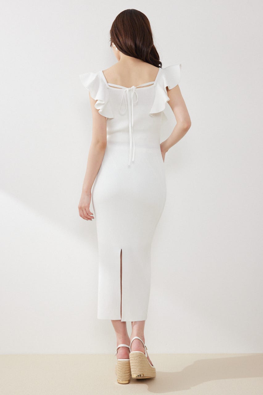 ショルダーフリルタイトニットワンピース WHT FREE
