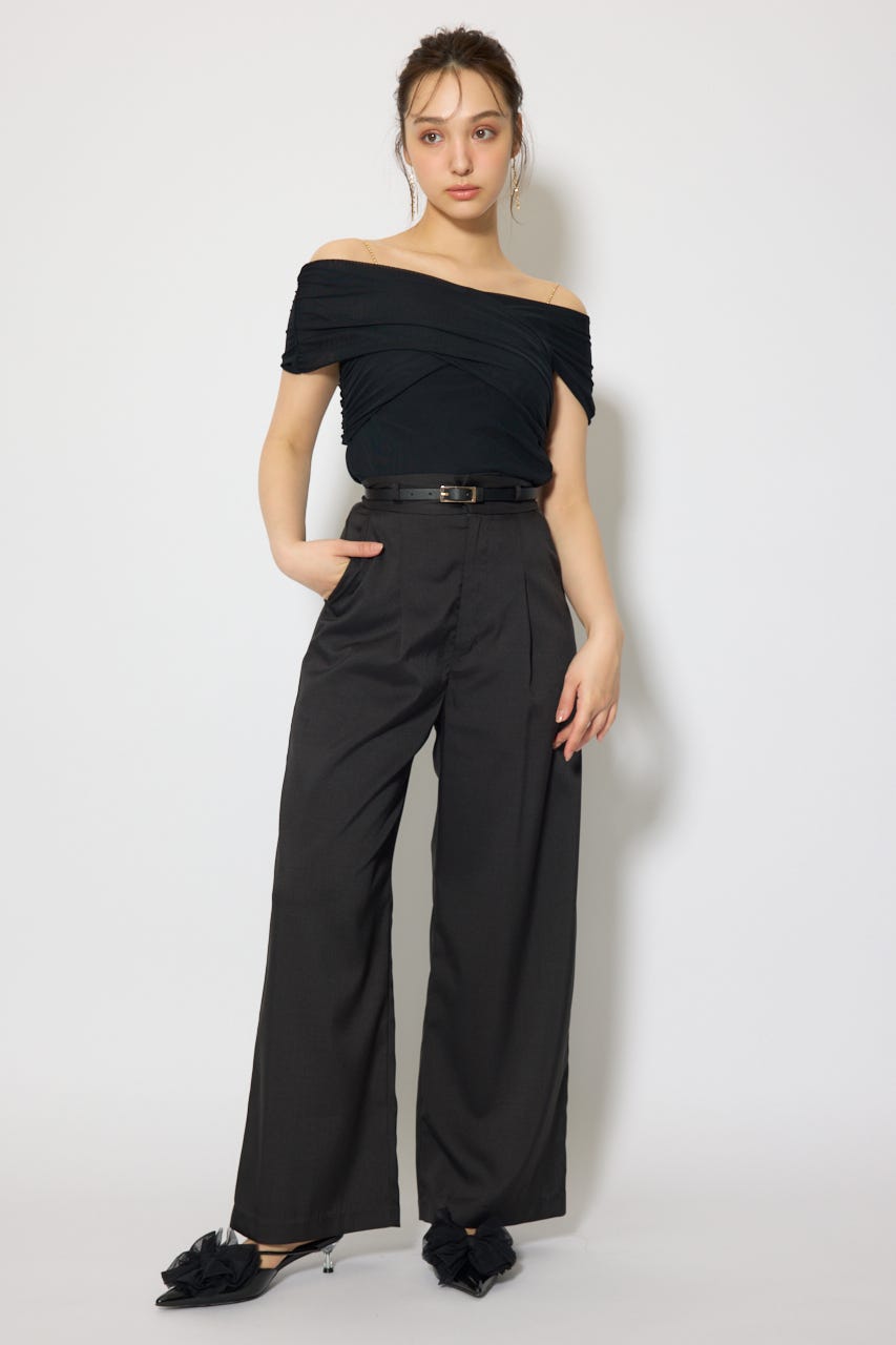 フロントクロスチュールカットトップス BLK FREE