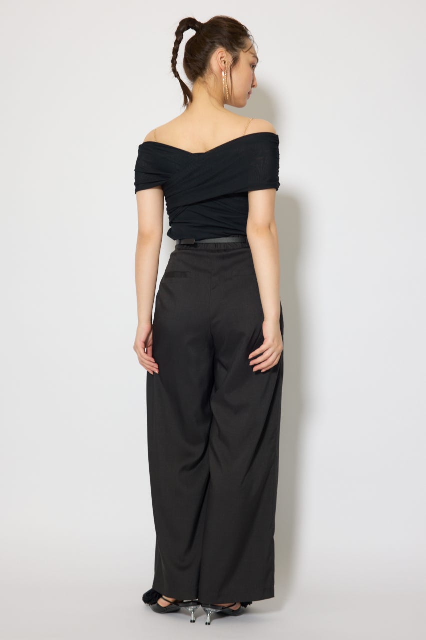 フロントクロスチュールカットトップス BLK FREE