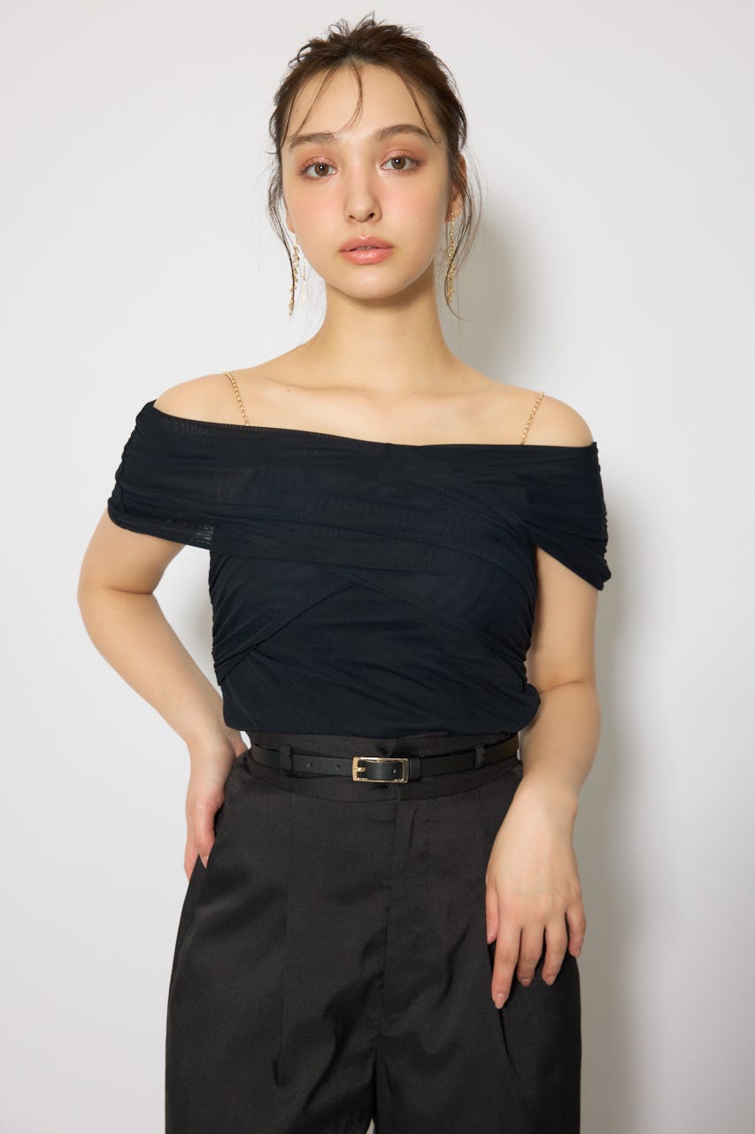 フロントクロスチュールカットトップス BLK FREE