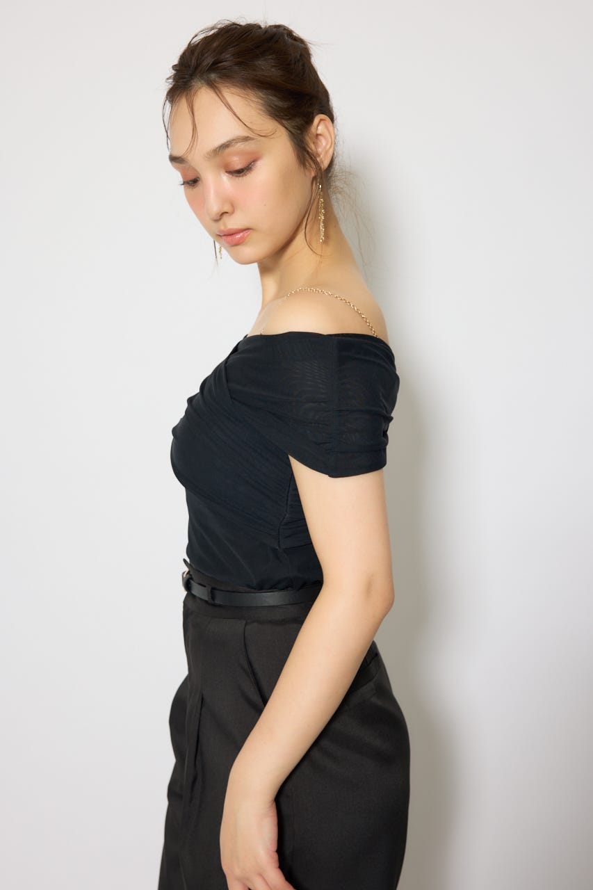 フロントクロスチュールカットトップス BLK FREE