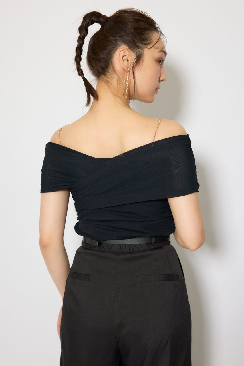 フロントクロスチュールカットトップス BLK FREE