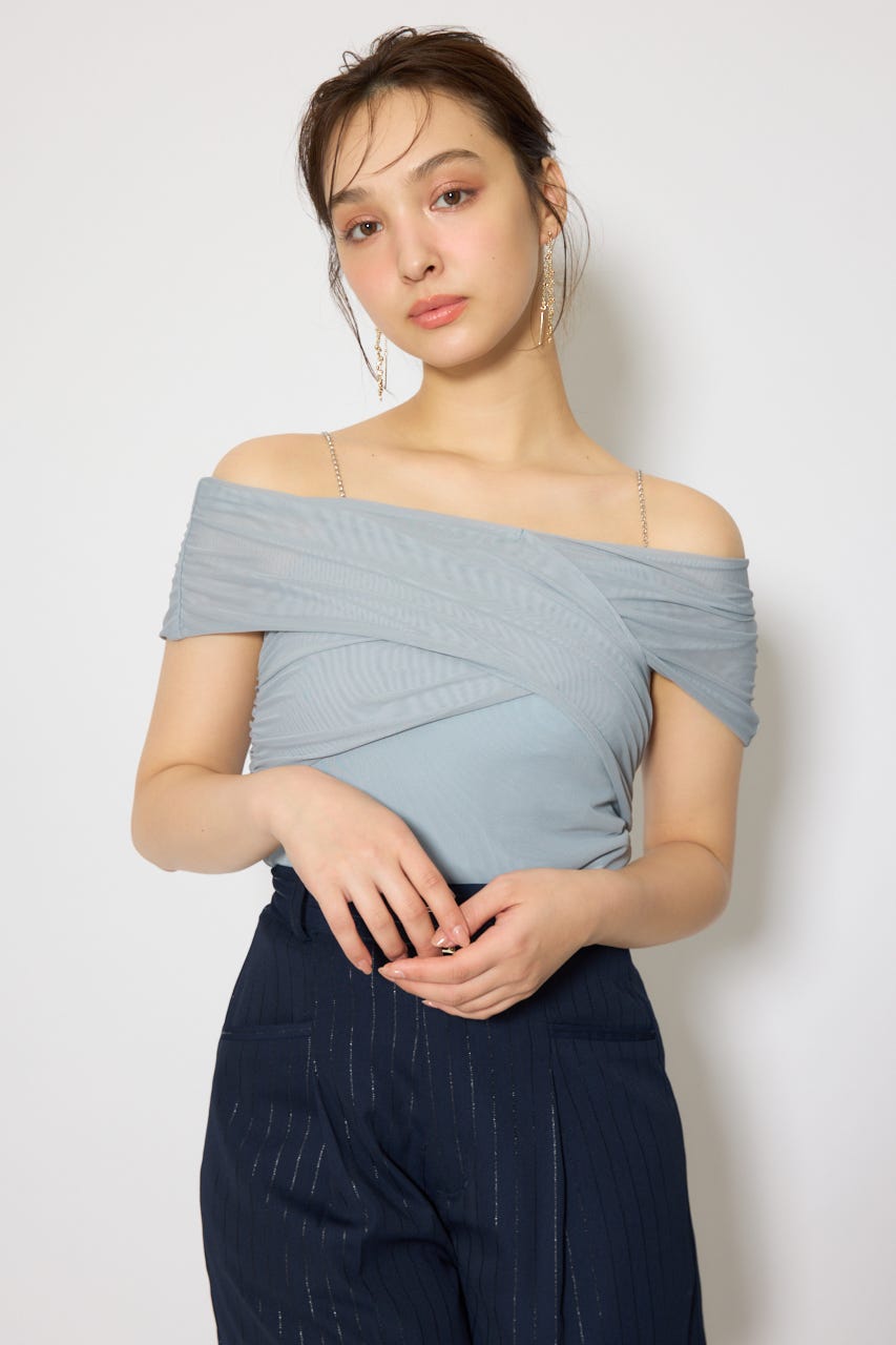 フロントクロスチュールカットトップス L/BLU FREE