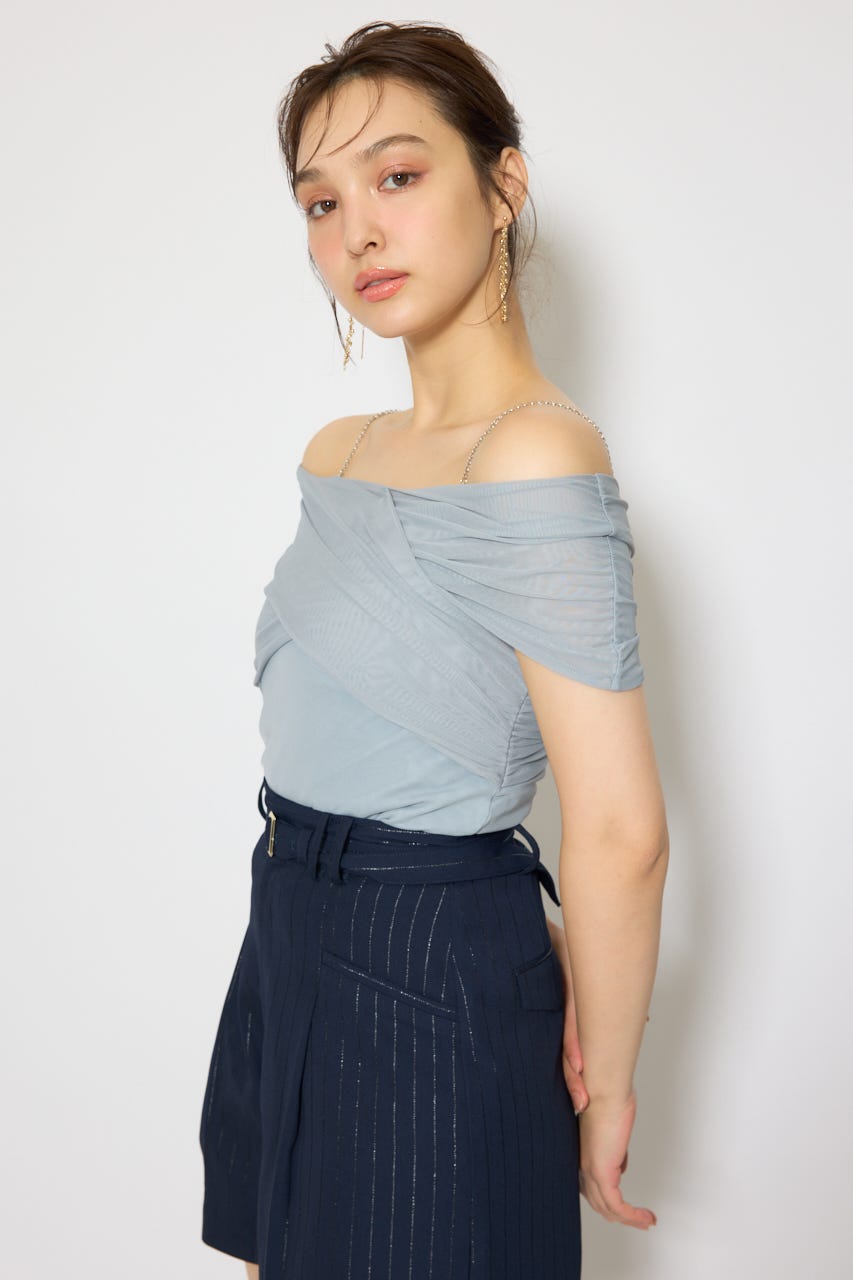 フロントクロスチュールカットトップス L/BLU FREE