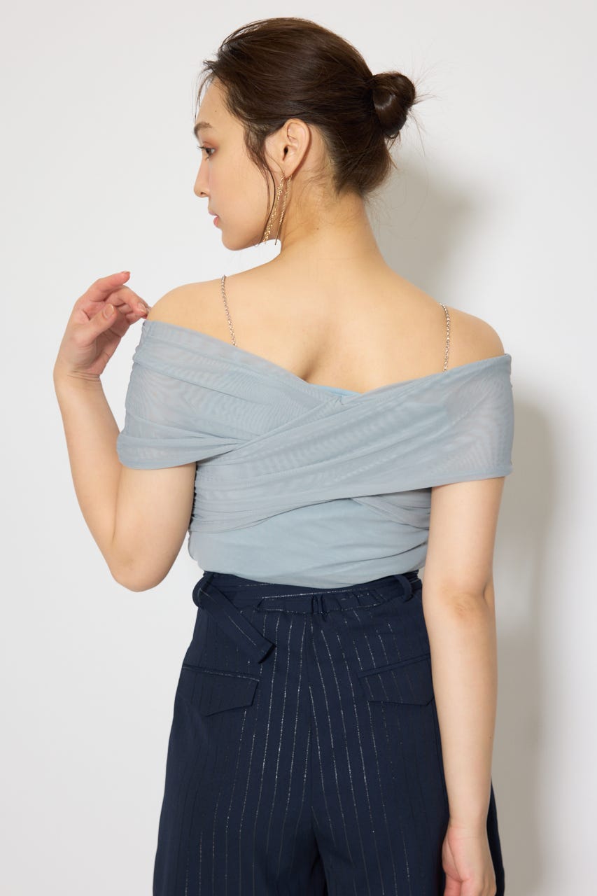 フロントクロスチュールカットトップス L/BLU FREE