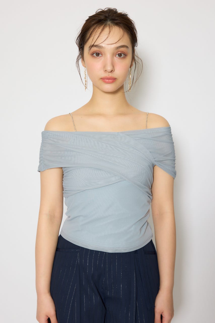 フロントクロスチュールカットトップス L/BLU FREE