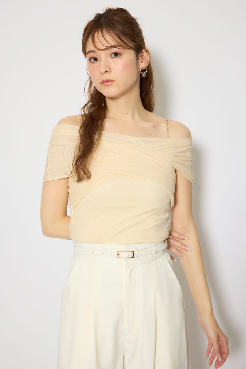 フロントクロスチュールカットトップス L/YEL FREE