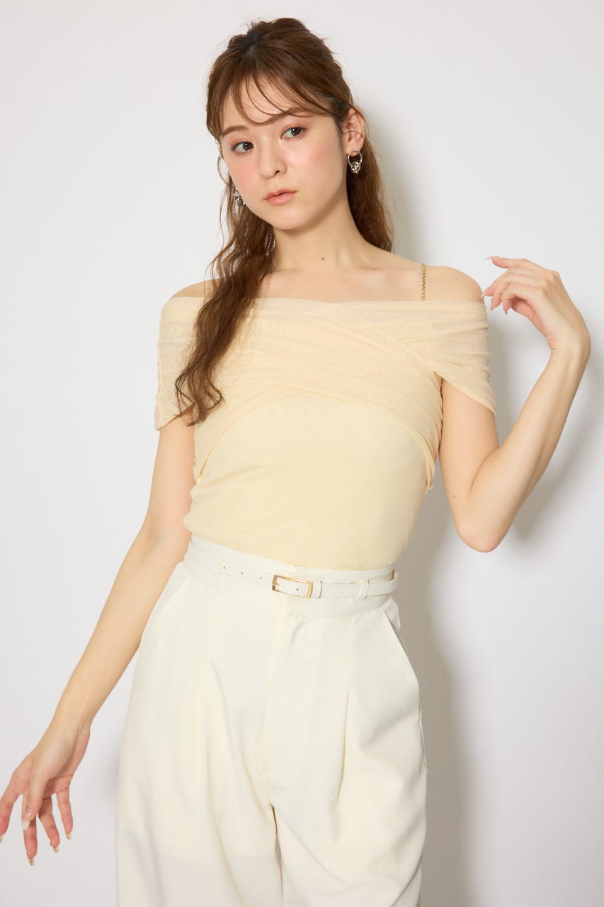 フロントクロスチュールカットトップス L/YEL FREE
