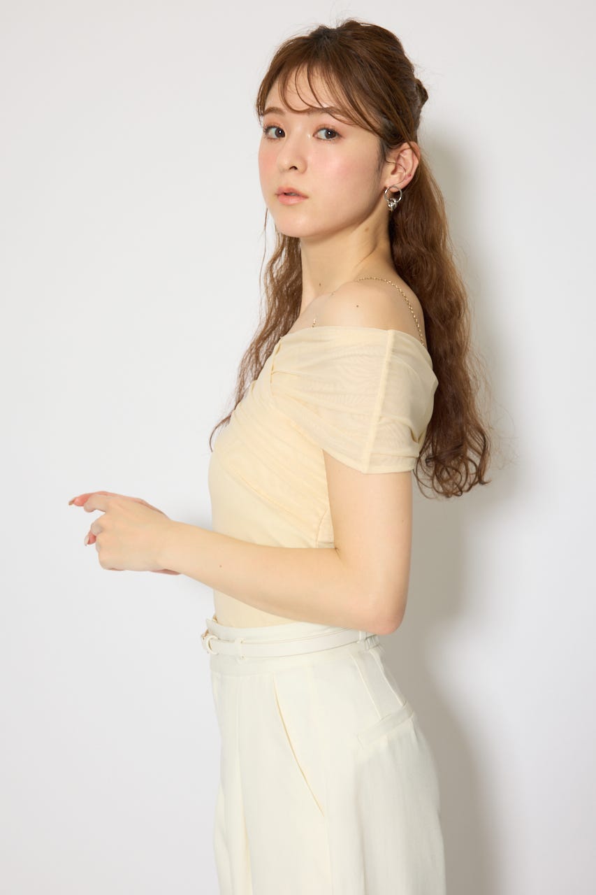 フロントクロスチュールカットトップス L/YEL FREE