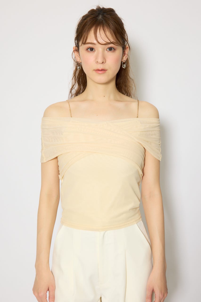 フロントクロスチュールカットトップス L/YEL FREE