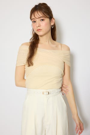 フロントクロスチュールカットトップス
