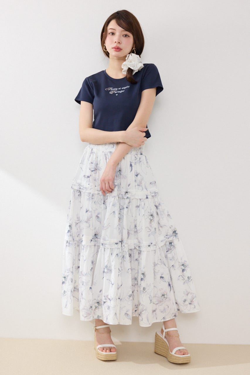 ラインストーンコンパクトロゴTシャツ NVY FREE