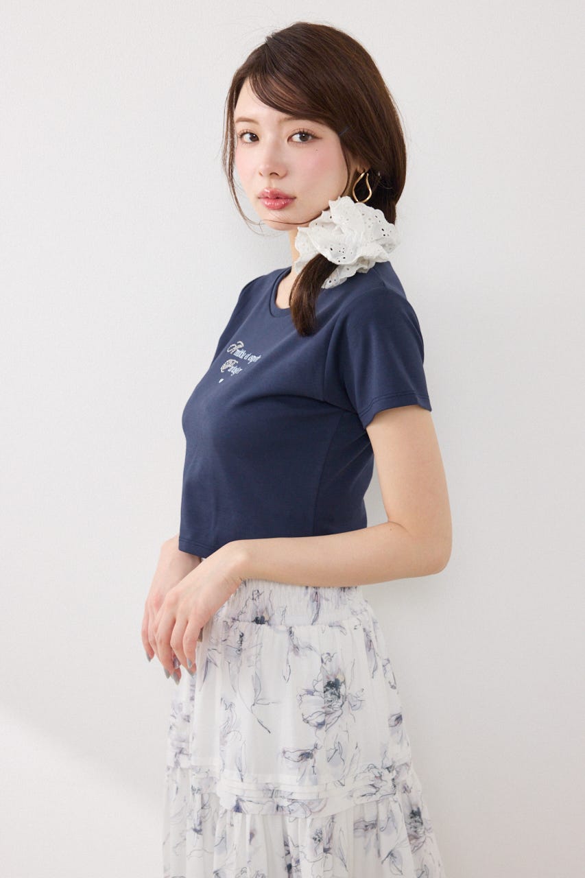 ラインストーンコンパクトロゴTシャツ NVY FREE