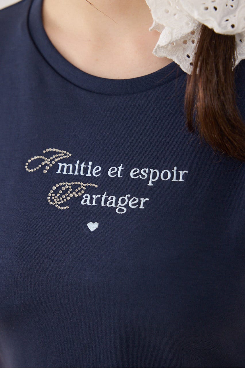 ラインストーンコンパクトロゴTシャツ NVY FREE