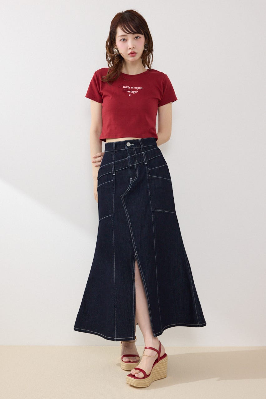 ラインストーンコンパクトロゴTシャツ RED FREE