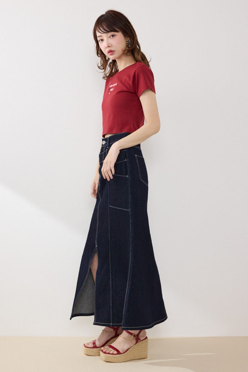 ラインストーンコンパクトロゴTシャツ RED FREE