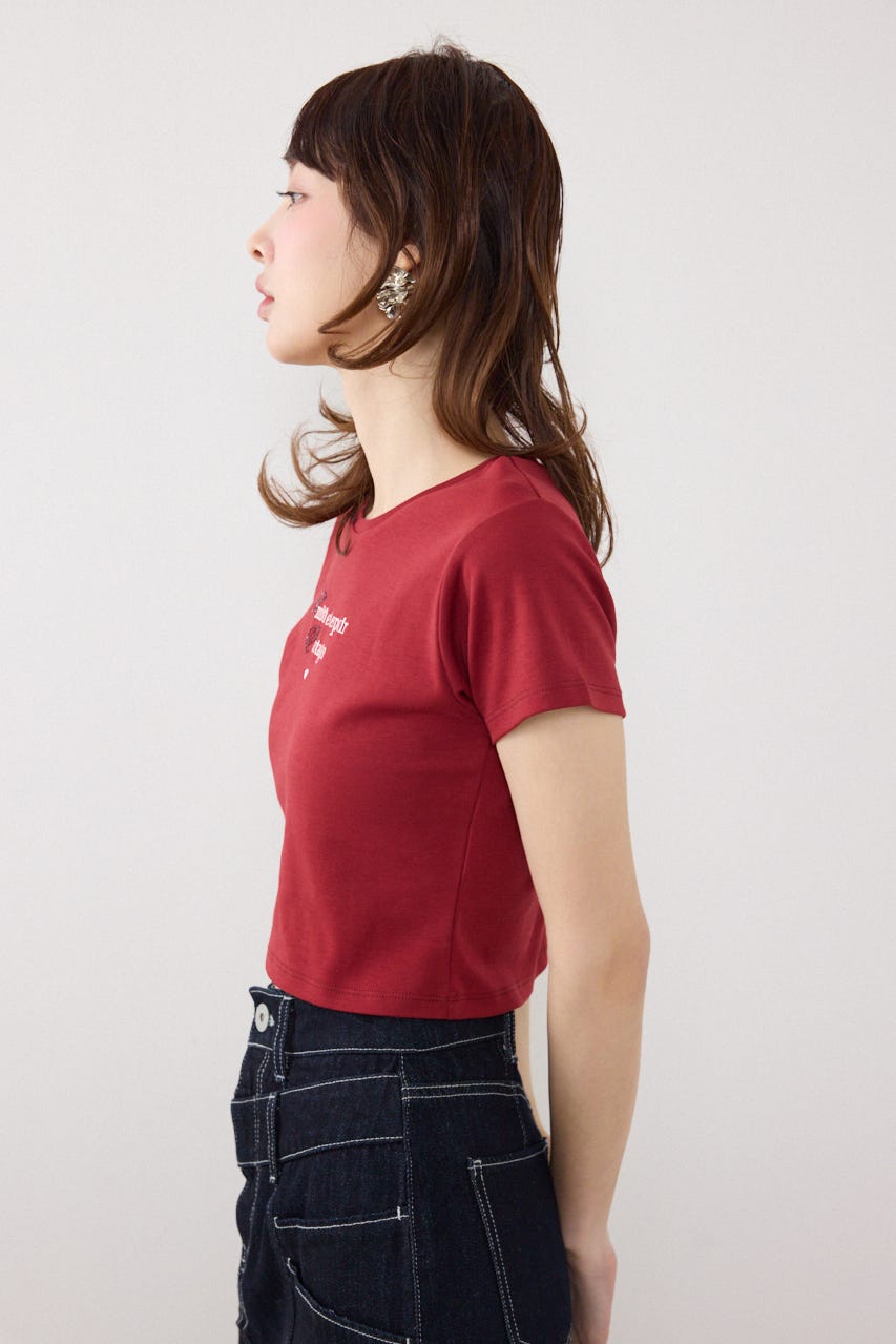 ラインストーンコンパクトロゴTシャツ RED FREE