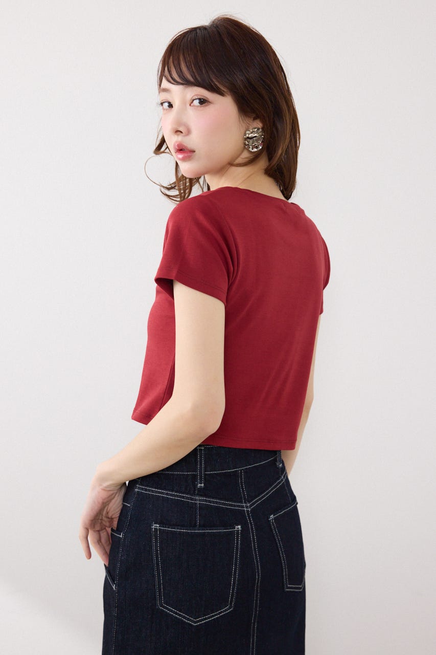 ラインストーンコンパクトロゴTシャツ RED FREE