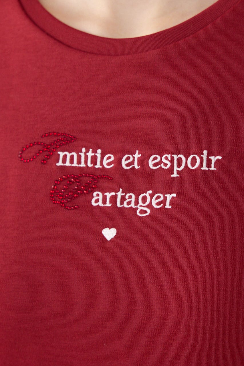 ラインストーンコンパクトロゴTシャツ RED FREE