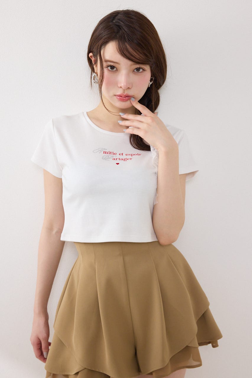 ラインストーンコンパクトロゴTシャツ WHT FREE