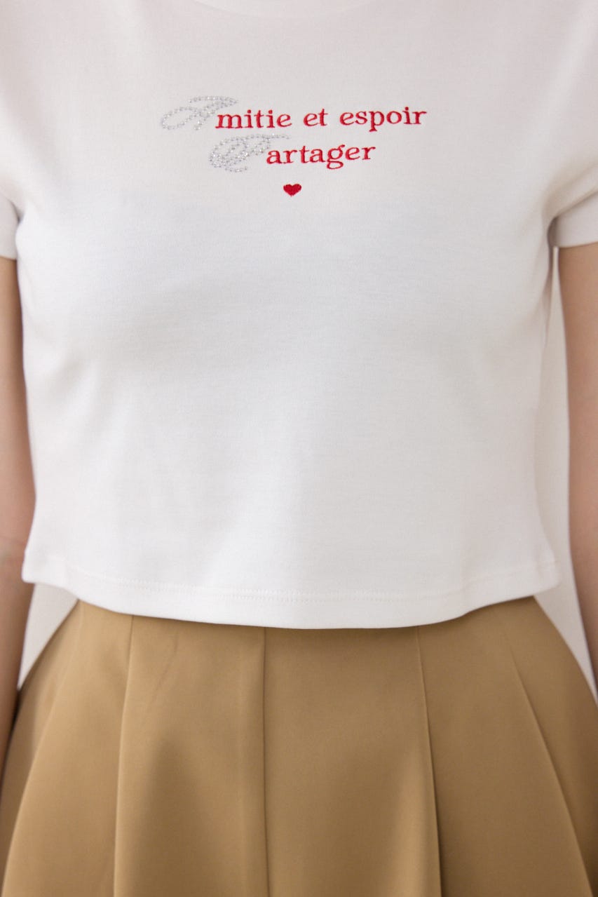 ラインストーンコンパクトロゴTシャツ WHT FREE