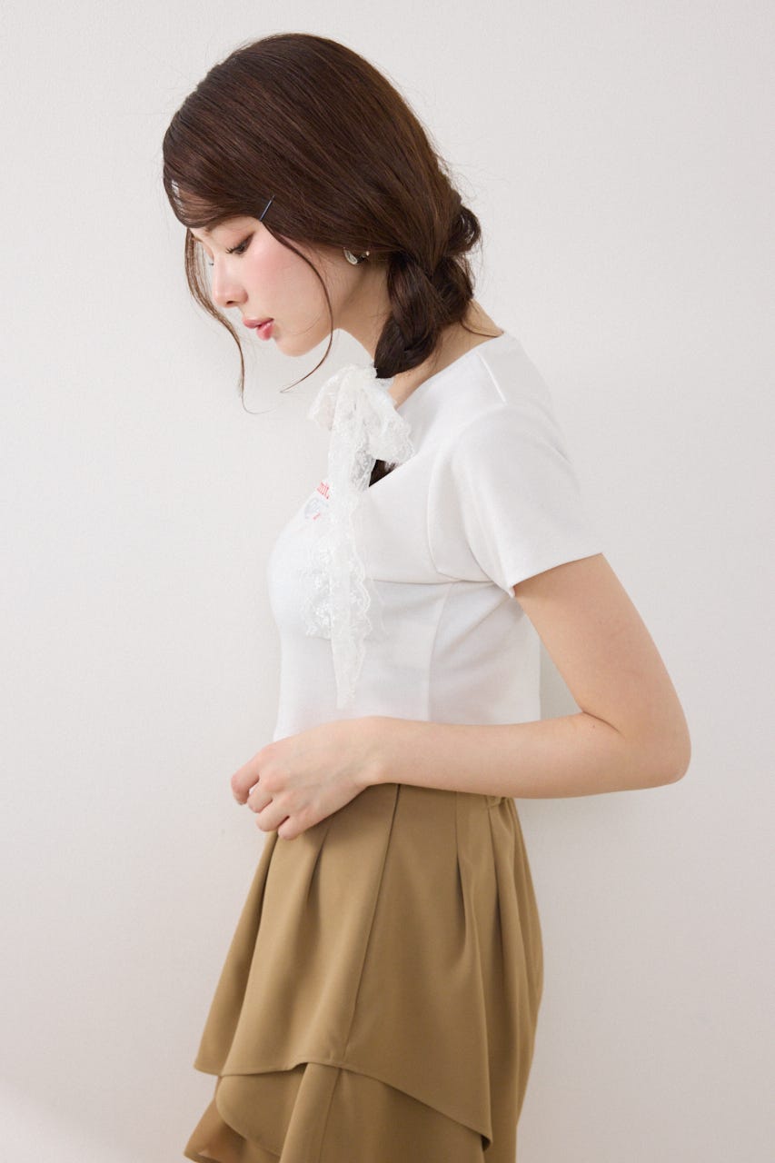 ラインストーンコンパクトロゴTシャツ WHT FREE