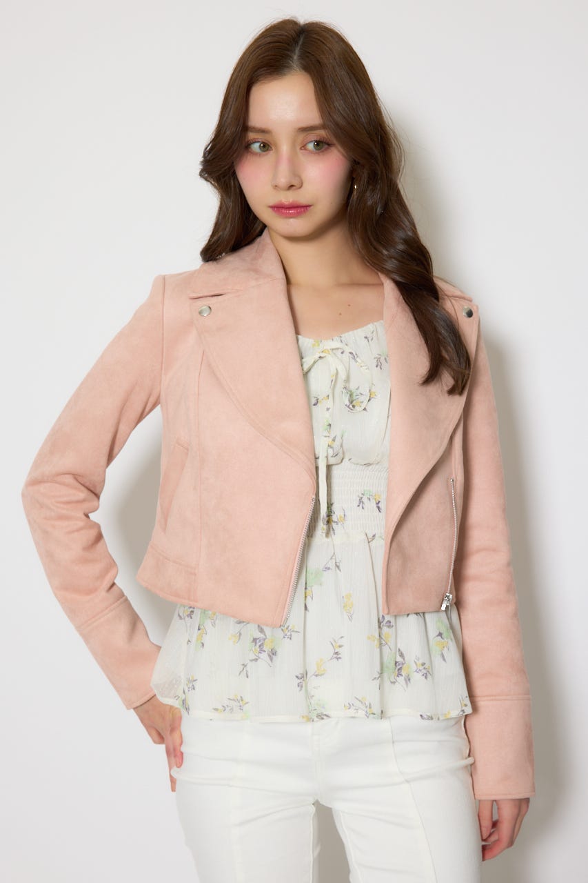 26SSフェイクスエードライダースジャケット PNK M