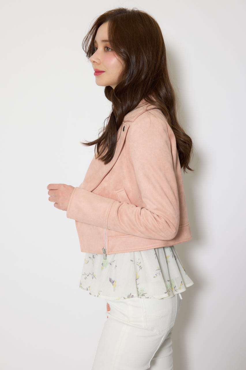 26SSフェイクスエードライダースジャケット PNK M