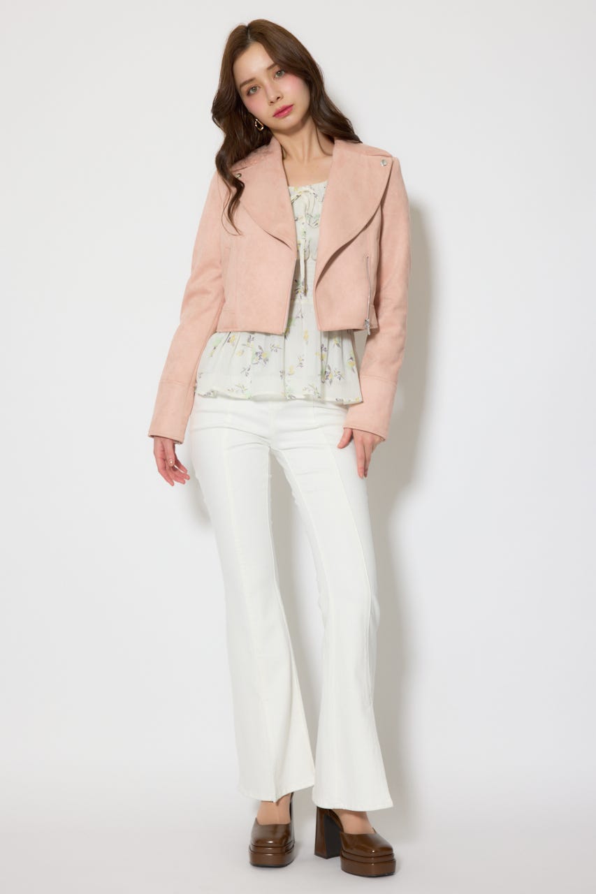 26SSフェイクスエードライダースジャケット PNK M