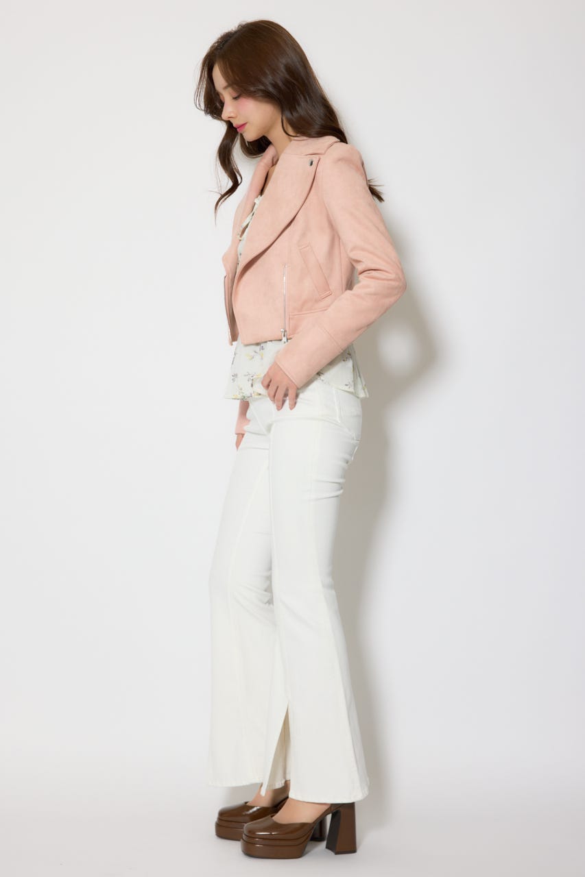 26SSフェイクスエードライダースジャケット PNK M