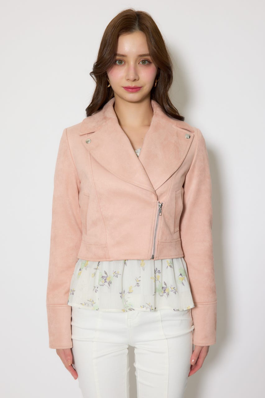 26SSフェイクスエードライダースジャケット PNK M