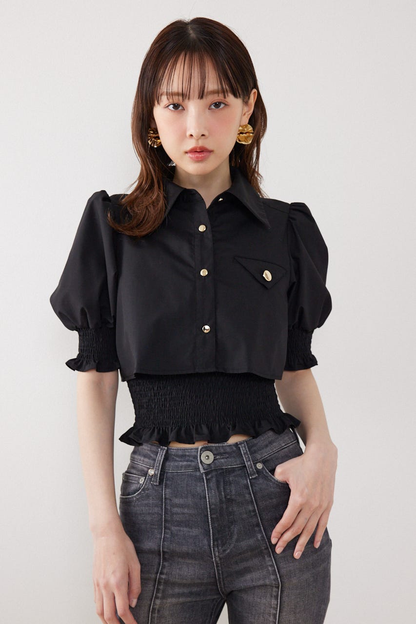 クロップドレイヤードブラウス BLK FREE